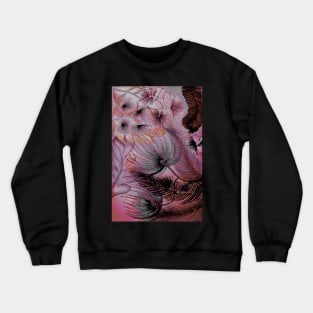 LARGE ART  PURPLE PINK TROPICAL FLOWERS PALM FERNS TRIFFIDS DECO POSTER Crewneck Sweatshirt